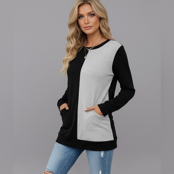 Two Tone Dual Pocket Sweatshirt - Picture 1 of 6